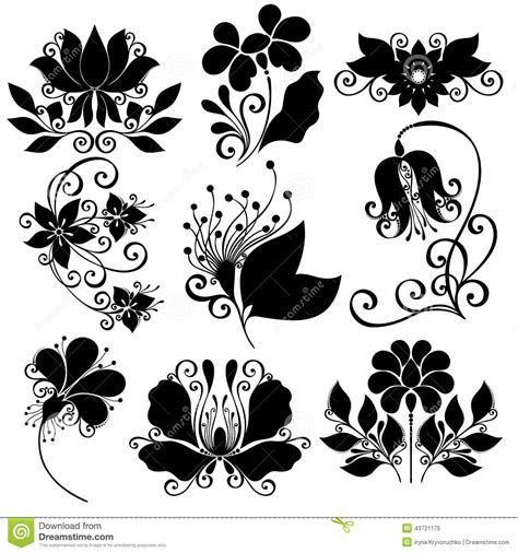 Download Vector Set Of Flowers. Stencils Isolated Stock Vector - Illustration of flower, contour: 43721175