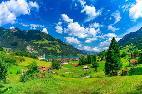 Swiss Village Lungern Switzerland Featuring Lungern Lake Lungern And