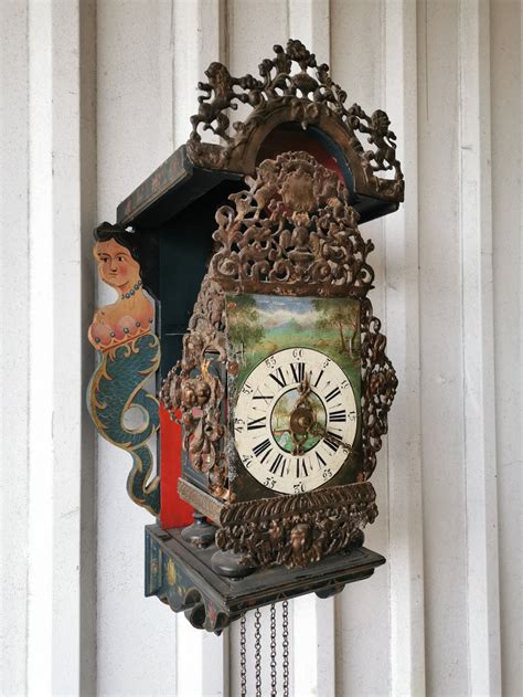 Antique 18th Century Polychrome Dutch Stoelklok Wall Clock 773001