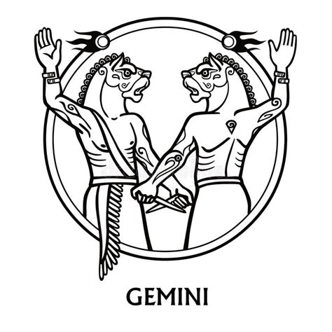 Zodiac Sign Gemini Vector Art Black And White Zodiac