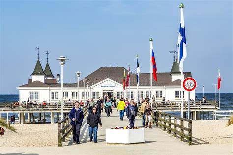 Pier And Beach Of Ahlbeck At Baltic Sea On Usedom Island Mecklenburg Vorpommern Germany