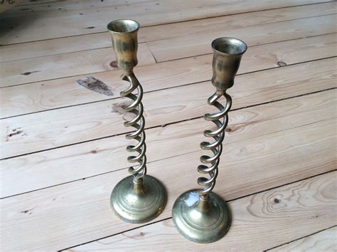 Vintage Brass Spiral 10″ Candlestick Set Farrago