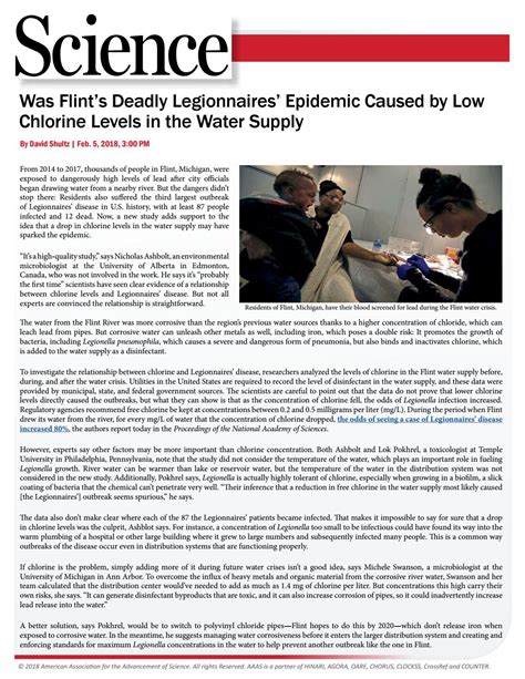 Was Flints Deadly Legionnaires Epidemic Caused By Low Chlorine Levels