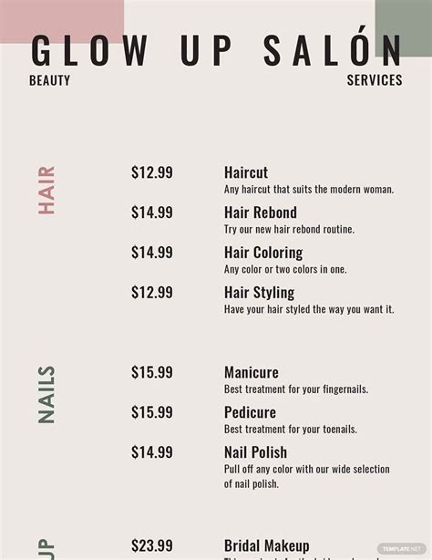 Salon Menu Template In Pages Word Psd Illustrator Publisher