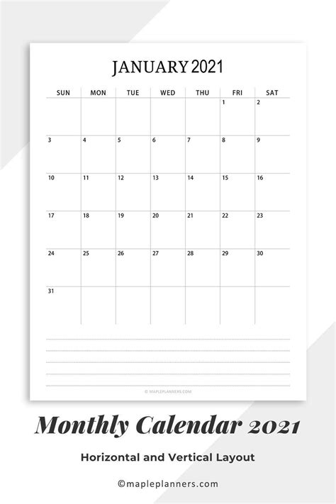 Printable Calendar 2021 With Lines Free Letter Templa