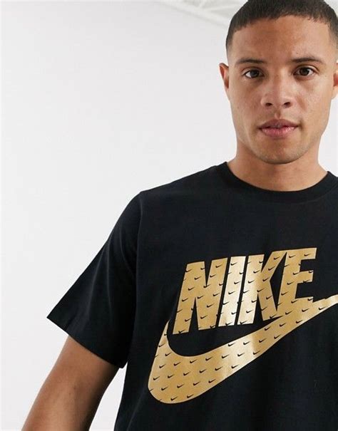 Nike Metallic Swoosh Logo T Shirt In Black Asos Nike Clothes Mens