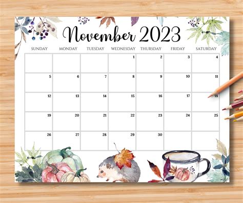 Monthly Calendar Planner Calendar Fillable Calendar Thanksgiving