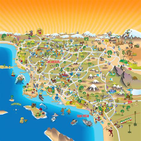 Sunny Cartoon Map Of Southern California Drawing By Dave