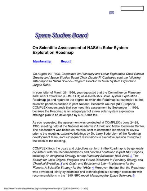 Report On Scientific Assessment Of Nasas Solar System Exploration