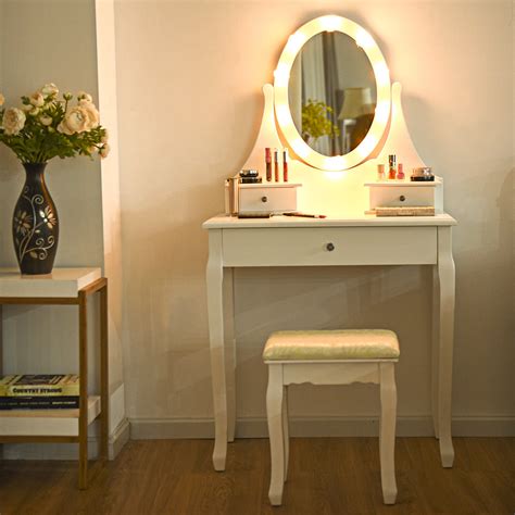 Small dressing tables with drawers. Gymax 3 Drawers Bedroom Vanity Makeup Dressing Table Stool ...