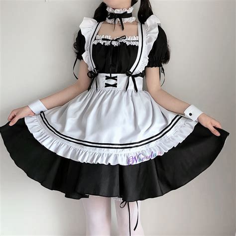 Anime Sweet Gothic Lolita Dress French Maid Costume Women Sexy Mini
