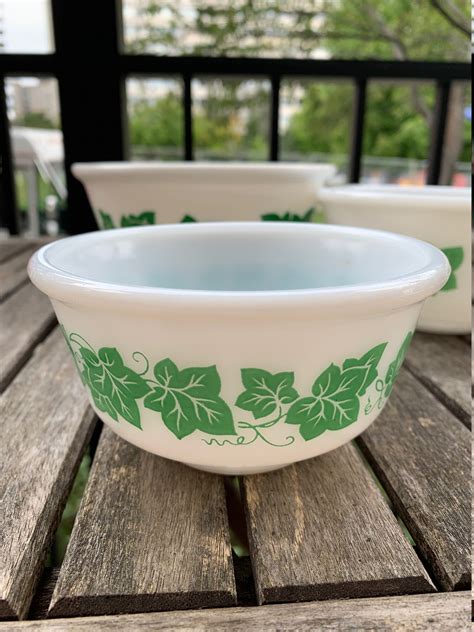 Vintage Hazel Atlas Ivy Milk Glass Bowls Set Of Nesting Etsy