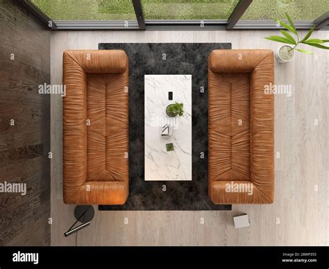 Interior Of Modern Living Room Top View 3 D Rendering Stock Photo Alamy