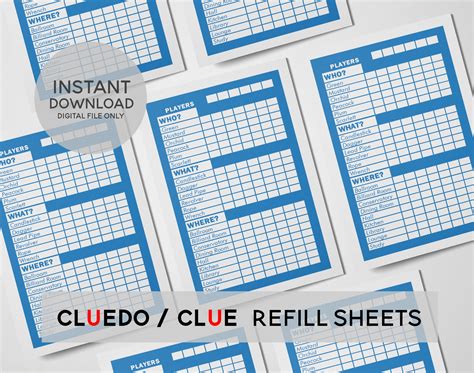 Cluedo Replacement Detective Notes 2 Per A4 Sheet 10 Sheets Spiele