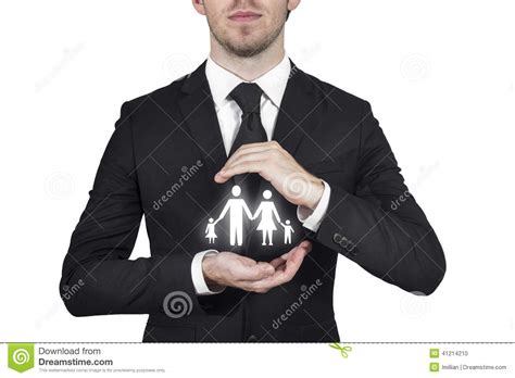 Businessman Protecting Family Stock Photo - Image of home, money: 41214210
