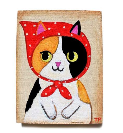 Original Mini Acrylic Painting Calico Babushka Cat Tiny Size Etsy