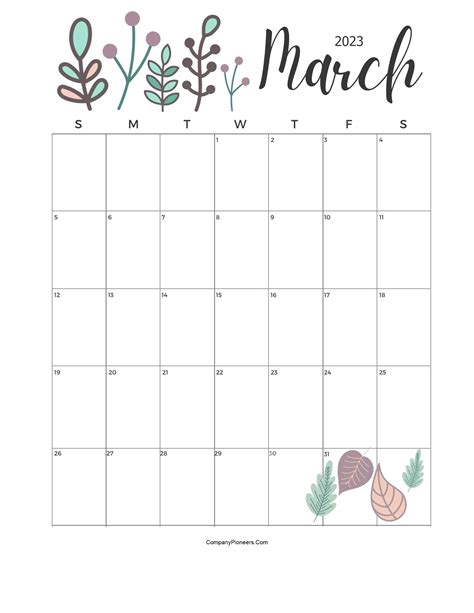 Free Floral March 2023 Calendar Printable Companypioneerscom