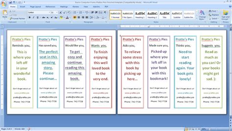 Front And Back Bookmark Template