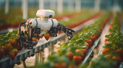 Premium Ai Image Smart Robotic Farmers Strawberry In Agriculture