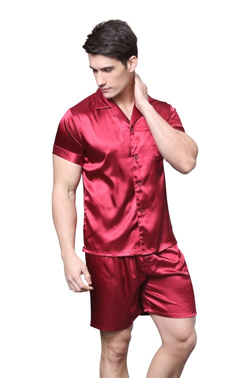 Mens Silk Satin Pajama Set Short Sleeve Burgundy Tony And Candice