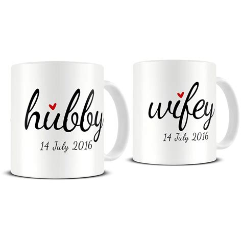 Hubby And Wifey Coffee Mug Set Wedding Mugs Couples T Etsy Uk
