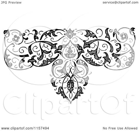 Clipart Of A Retro Vintage Black And White Ornate Floral