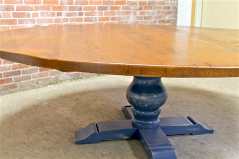 84 Round Oak Farm Table With Tuscany Pedestal Ecustomfinishes