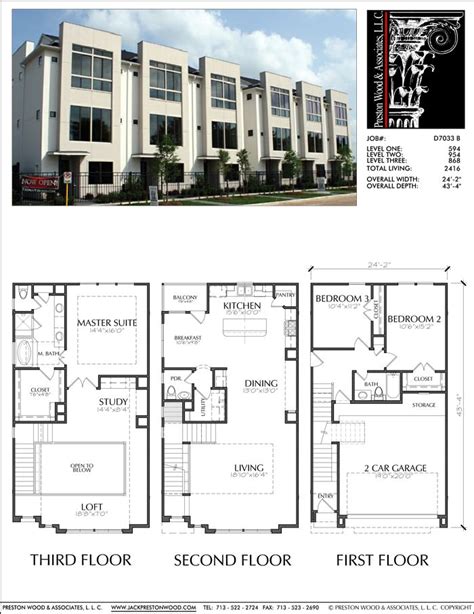 Three Story Townhouse Plan D7033 B Row House Design Town House Floor