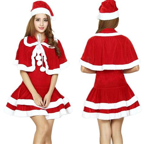 Cosplay Santa Claus Sweet Christmas Skirt Suit And Cape Womens Sexy Red And White A Line