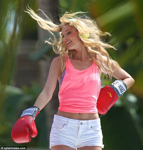 elsa hosk punches her way through a new harlem shake video in a beachy outfit that leaves little