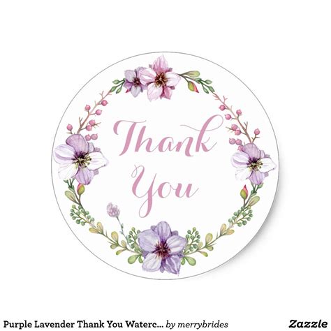 Purple Lavender Thank You Watercolor Floral Wreath Classic Round