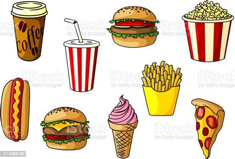 Fast Food Snacks Desserts And Drinks Stock Illustration Download
