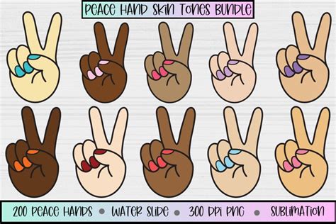 Peace Sign Skin Tone Clipart Bundle Peace Hands Sublimation