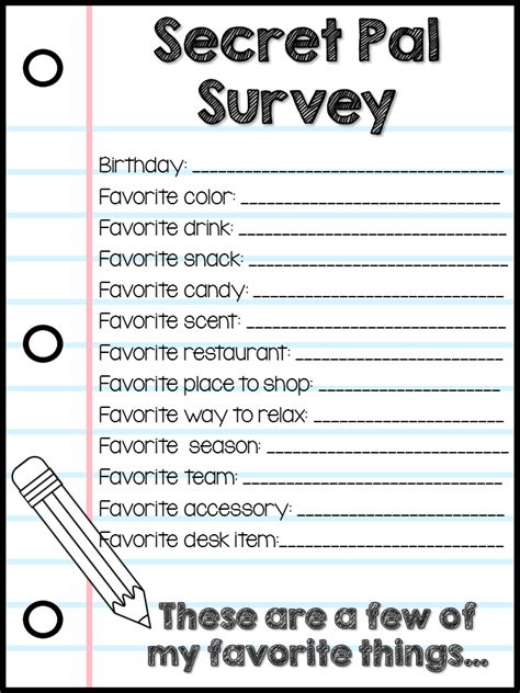 Free Printable Secret Pal Questionnaire