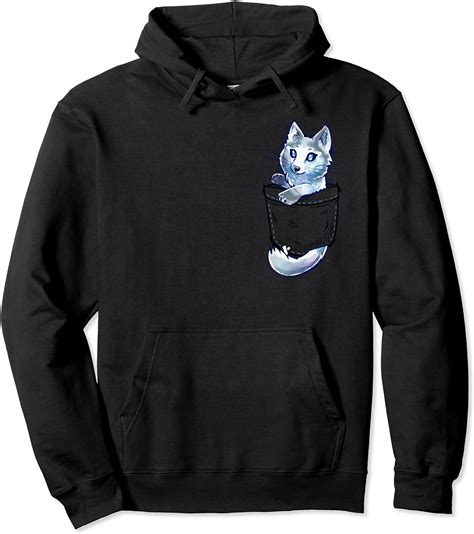Pocket Cute White And Grey Fox Pullover Hoodie Clothing