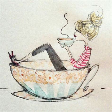 A Drawing Of A Woman Sitting In A Coffee Cup With The Captionelegio De