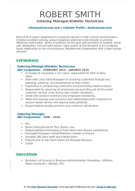 Choose the best catering resume format to use. Catering Manager Resume Samples | QwikResume