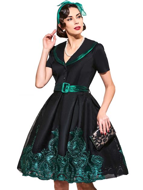 Black Print Floral Summer Women Dresses 2017 1950s Style Appliques Elegant Plus Size Cocktail