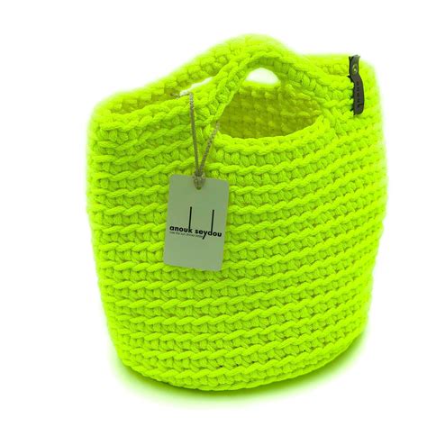 Crochet Bag Knitted Handbag Neon Yellow Color Scandinavian Style By