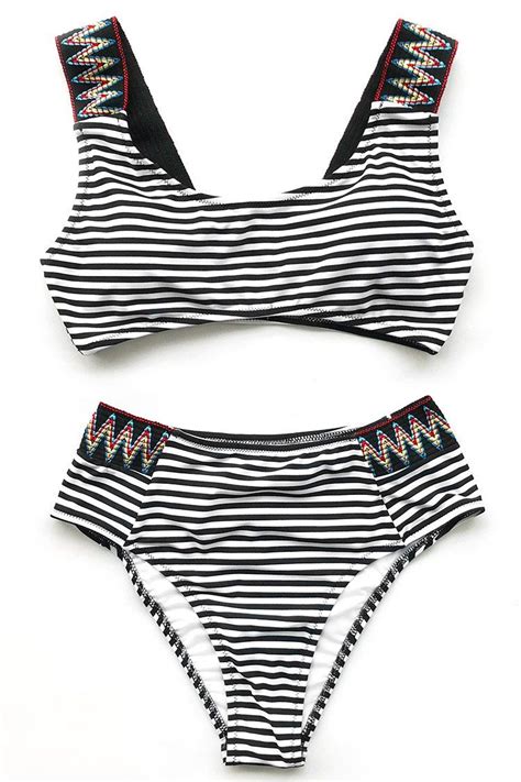 Cupshe Glittered Dew Stripe Bikini Set Bikinis Striped Bikini Sets