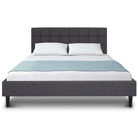 Full Size Grey Mid Century Modern Upholstered Platform Bed Frame With