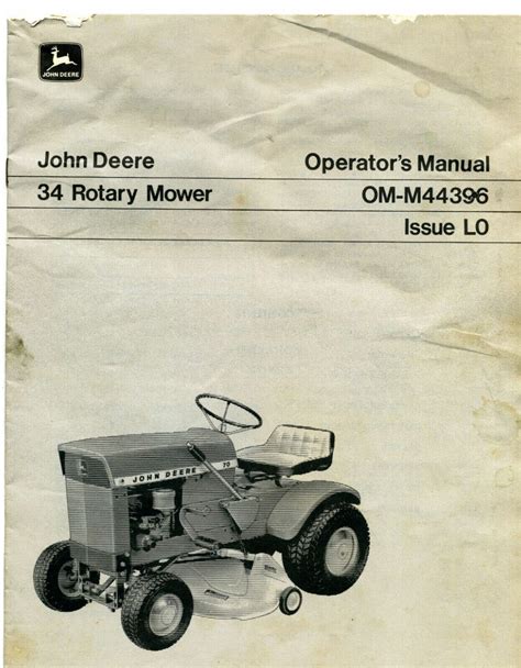 Vtg John Deere 34 Rotary Lawn Mower Operators Manual Om M44396 Issue