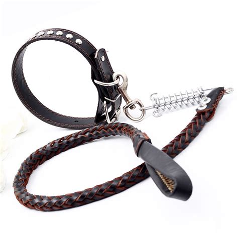 Pet Pu Leash And Collar Set For Dogs Pets Leashes For Medium And Large