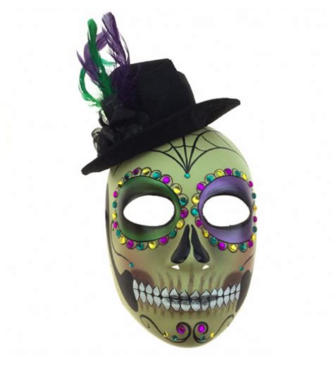 Kbw Adult Unisex Male Day Of Dead Full Face Mask With Top Hat Colorful