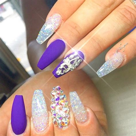Purple And Glitter Coffin Nails Want This Trythisnail Nails