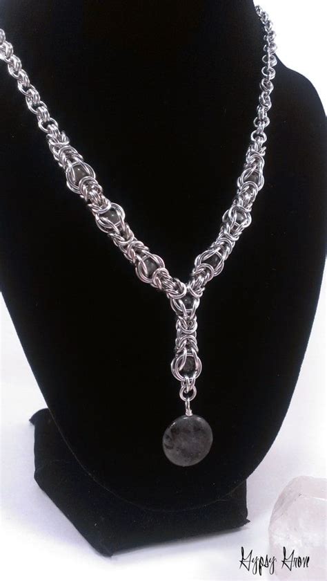Caged Labradorite Byzantine Chainmaille Necklace Etsy Uk Chain