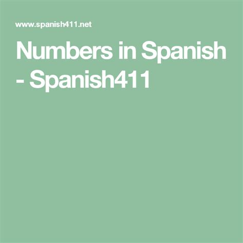 Numbers In Spanish Spanish411 Spanish Spanish Numbers Plurals