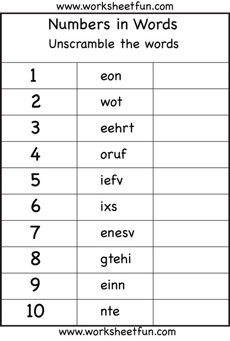 Spelling Numbers In Words Free Number Words Worksheets