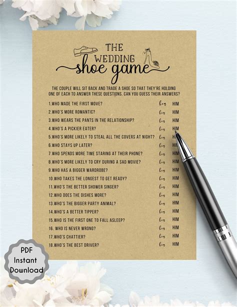 The Wedding Shoe Game Bridal Shower Game Printable PDF Bride Etsy