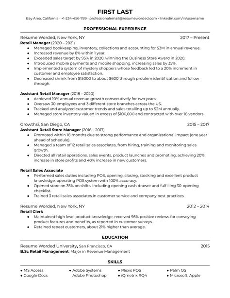 Retail Manager Resume Example For 2022 Resume Worded